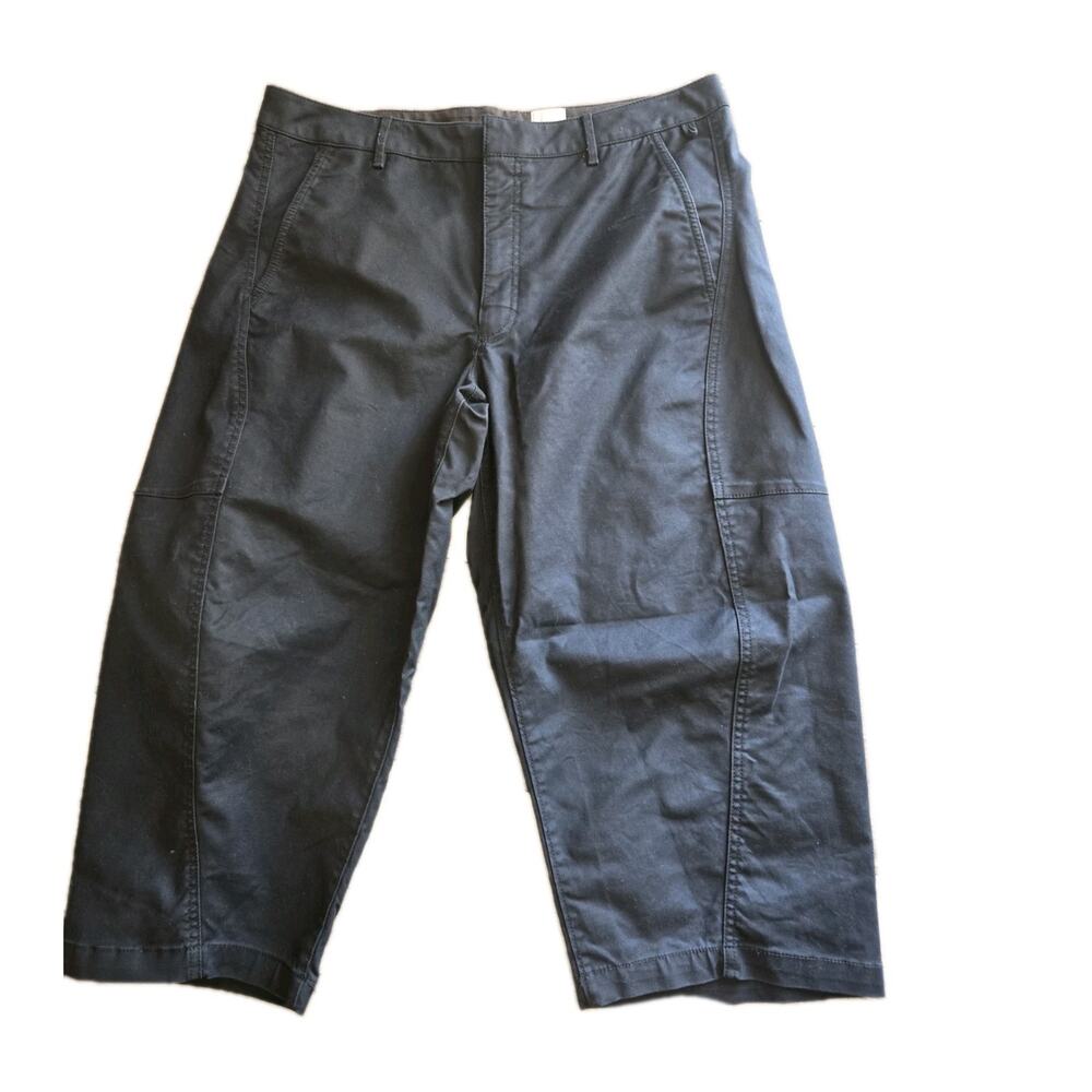 Maeve Anthropologie Curved Crop Chino Pants Black Utility Barrel Leg Womens 14